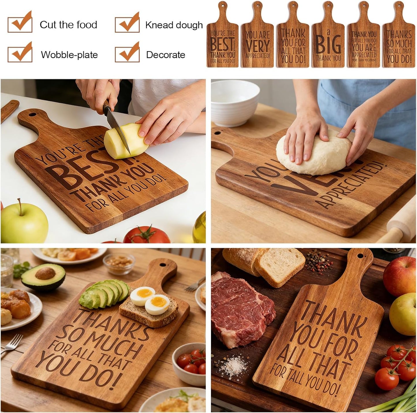 15 Pcs Wood Cutting Board with Handle 11 x 4.92 Inch Acacia Wooden Serving Kitchen Chopping Boards Wooden Serving Board with Hanging Hole for Vegetables Meat Pizza Cheese Fruit Bread