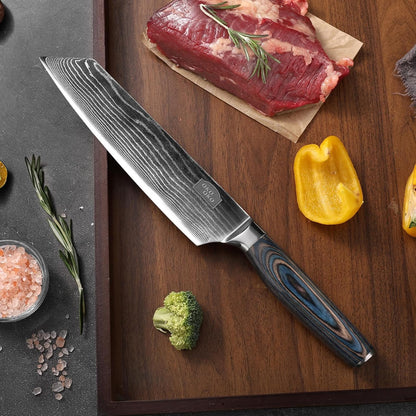 Damascus Kiritsuke Knife, 8-Inch Kiritsuke Chef Knife with 9Cr18MoV Steel Core, Japanese Kitchen Knife with Wood Handle - Razor Sharp Chef's Knife for Home Kitchen with Gift Box