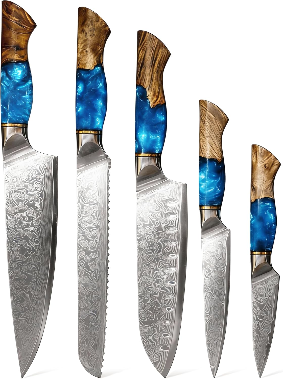 Damascus Kitchen Knife Set | 67-Layer Damascus Steel | Professional Japanese Chef Knife Set | Ergonomic Wood & Resin Handle | Gift Box Included (Black, 5-Piece Set)