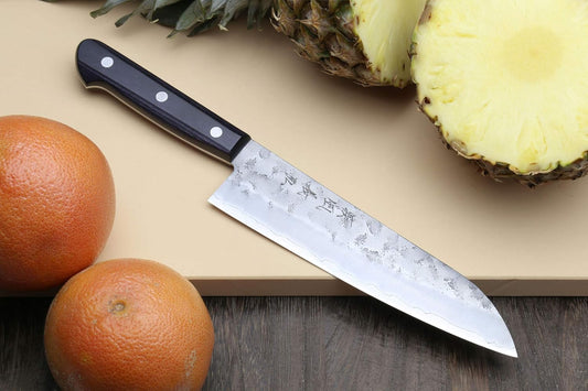 Yoshihiro Stainless Clad Nashiji Ginsan High Carbon Stain Resistant Steel Santoku Multipurpose Knife (7'' (180mm) & Saya)
