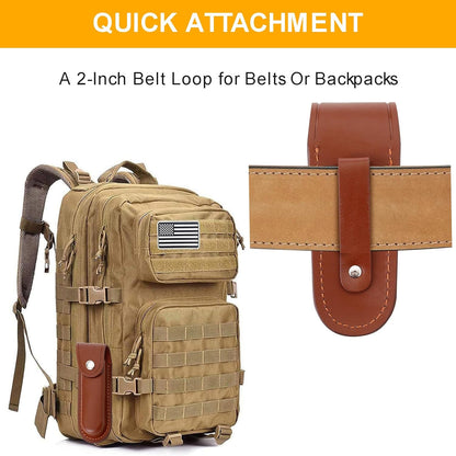 Leather Pocket Knife Sheath, Folding EDC Case for Belt, Genuine Cowhide Pouch with Snap Closure, 5 Inch Durable Holster Knives for Men Outdoor Camping Hiking Hunting (Brown, 5In)