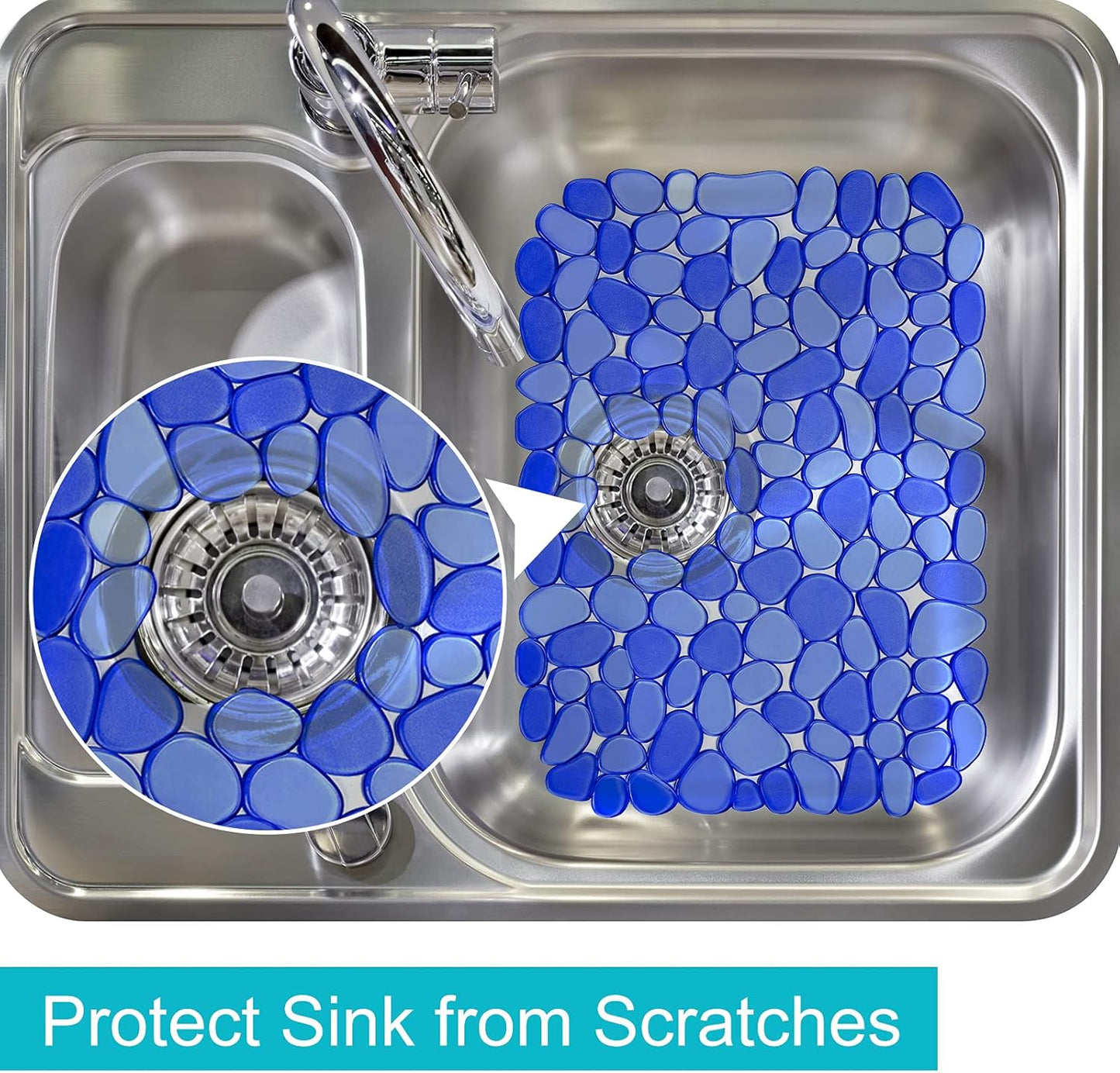 Coopay Kitchen Sink Mat Pebble Protect Mat PVC Eco-friendly Adjustable Stainless steel/ Porcelain Dish Drying Pad Protector for Bottom of Kitchen Sink, 15.8 x 11.8 inches (2 Pack, Black and Gray)