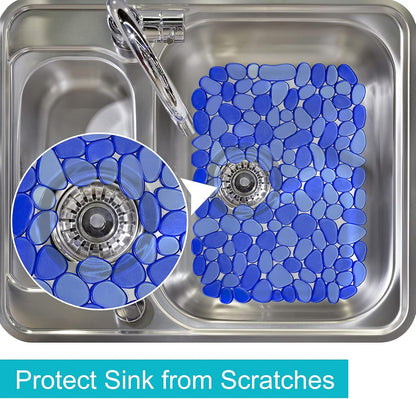 Coopay Kitchen Sink Mat Pebble Protect Mat PVC Eco-friendly Adjustable Stainless steel/ Porcelain Dish Drying Pad Protector for Bottom of Kitchen Sink, 15.8 x 11.8 inches (2 Pack, Black and Gray)