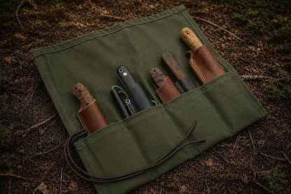 Campcraft Outdoors Bushcraft Knife Roll, Waxed Canvas Knife Roll, Tool Roll, Survival Tool Kit