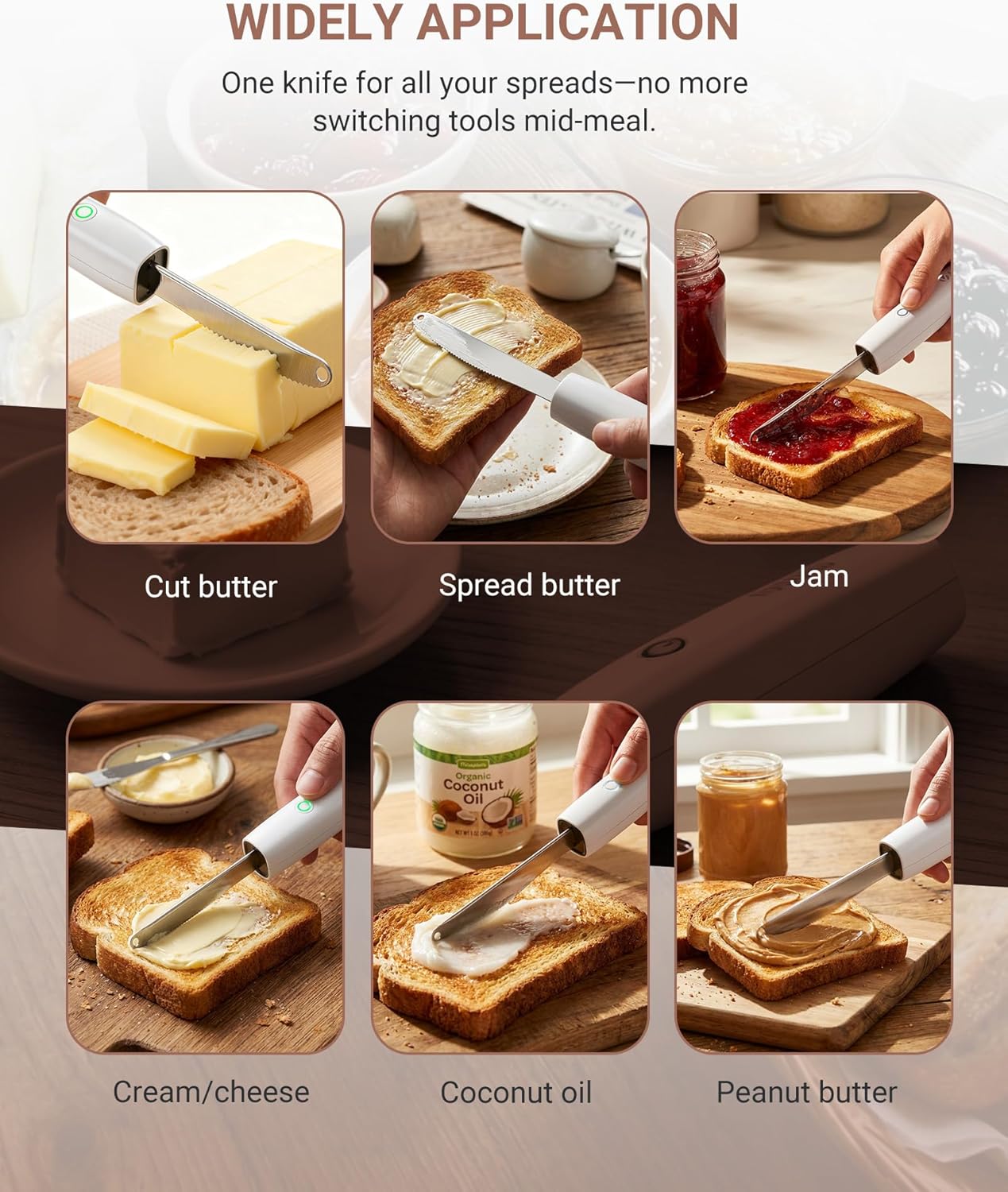 VLOXO Heated Butter Knife, Electric Cold Butter Spreader with 2 Heat Modes Fast Warming Without Tearing Toast Cordless Rechargeable Butter Knife for Hard Butter Cheese Honey Jam and Peanut Butter