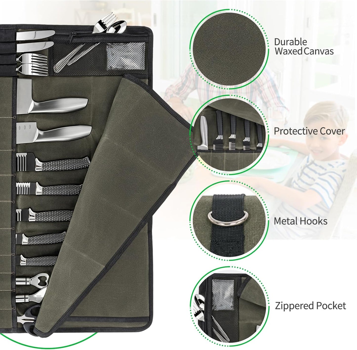 Chef Knife Roll Bag,Knife Roll Bag,Knife Bags for Chefs Professional,Knives Bag,Portable Chef Knife Cases with 14 Slots and Adjustable Shoulder Strap (Bag Only),Black