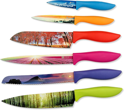 CHEF'S VISION Masterpiece Knife Set - 6-Piece Stainless Steel Cutting Knives Set for Kitchen - Stunning Artistic Designs, Great Gift for Women or Men - Unique Kitchen Knife Set Gift for Art Lovers