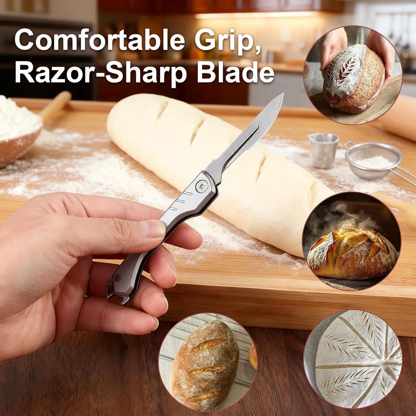 2026 New Model Premium Bread Lame – Professional Foldable Dough Scoring Tool with Food-Grade Carbon Steel Blades, Extra 5 Replacement Blades Included, Safe Design & Textured Handle