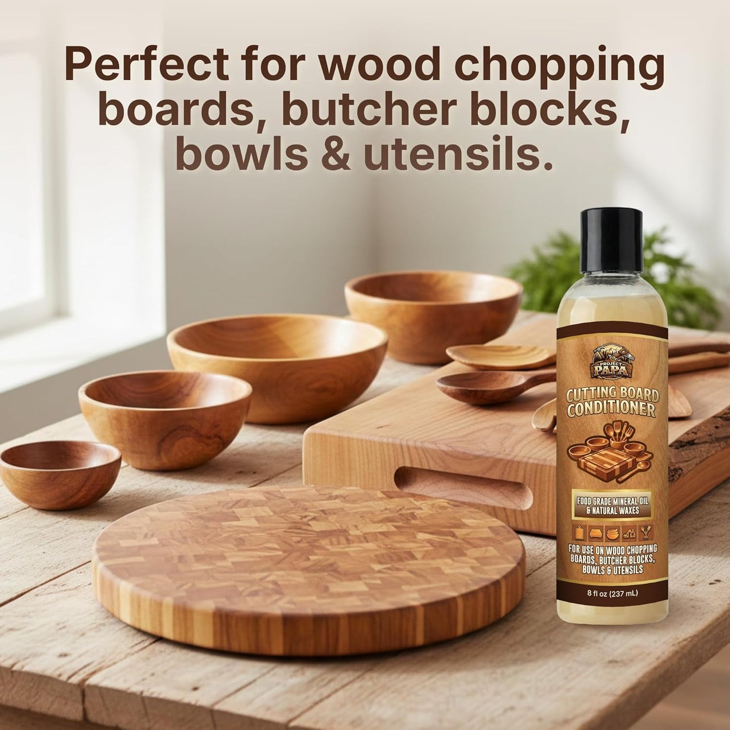 Butcher Block Conditioner 16 fl oz - Food Grade Mineral Oil and Beeswax Wood Cutting Board Conditioner for Butcher Blocks, Bowls & Utensils - Food Safe Natural Formula - Made in the USA