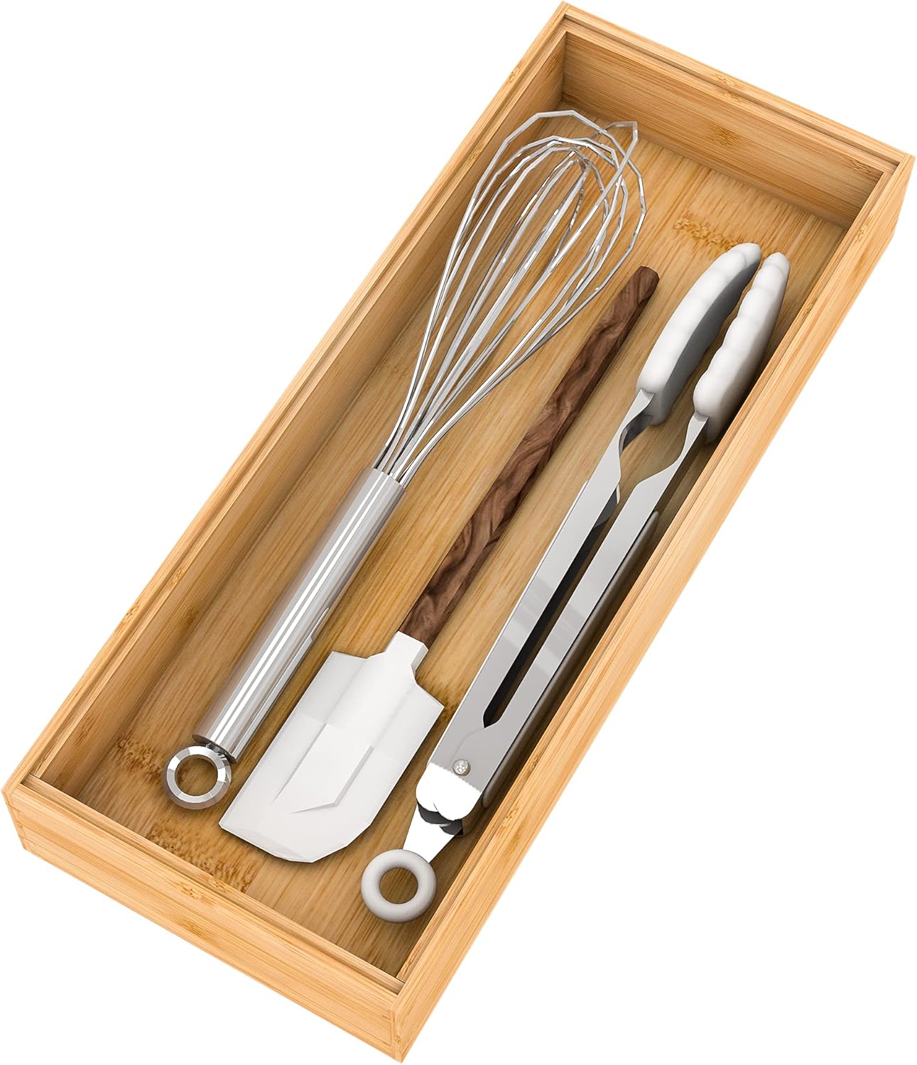 Utensil Organizer Silverware Drawer Organizer - Stackable Bamboo Flatware Caddy Cutlery Holder, Wooden Storage Boxes Tray for Bedroom,Office, Bathroom, Vanity & Garage Tool Organization(9"3"2.5")