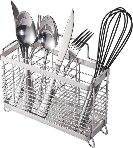 KESOL Kitchen Utensil Holder, Stainless Steel Utensil Drying Rack Flatware Holder Sinkware Caddy Countertop Organizer with 4 Divided Compartments, Rust Proof