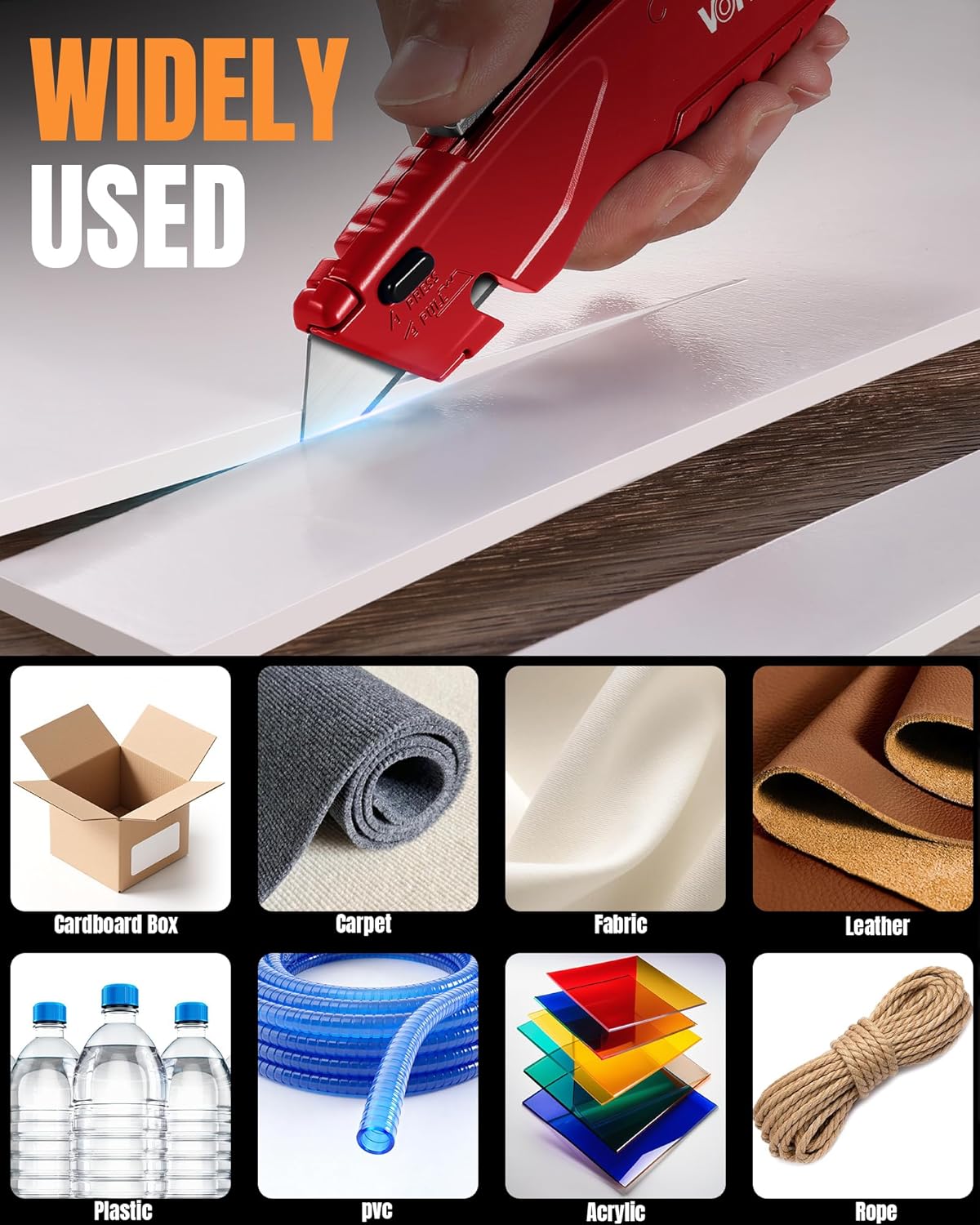 VOTREK® Box Cutter Retractable| Metal Utility Knife Set【Built-In Storage】 Tool-Free Quick Blade Change| Safety Lock| Extra 10 Sharp SK5 Blades| 2-Pack Heavy Duty Razor Knife for Cardboard & Plastic