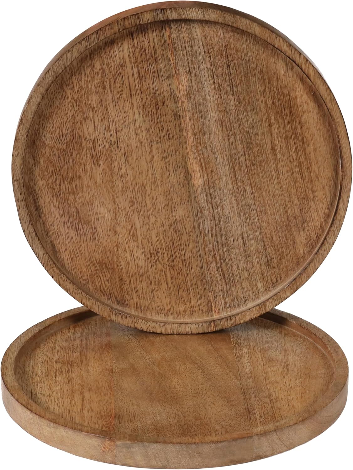 Mango Carving Wood Round Platters for Ottoman or Side Table, Charcuterie Board or Cheese Platter for Living Room (13" x 13" x 2" - White Wash)
