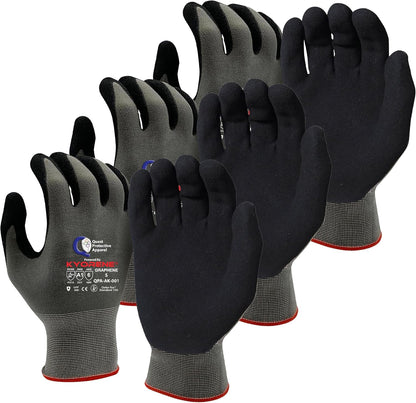 Quest Protective Apparel Cut Resistant Work Gloves (ANSI A1) – Lightweight Graphene Gloves for Gardening, DIY, Mechanical & General Handling – Breathable Grip Gloves for Men & Women – Large, Pack of 3