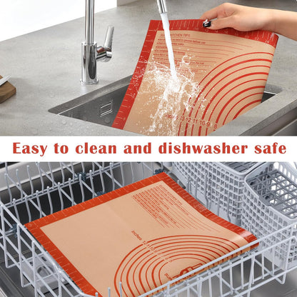 Non-slip Silicone Pastry Mat Extra Large with Measurements 28''By 20'' for Silicone Baking Mat, Counter, Dough Rolling, Oven Liner,Fondant/Pie Crust By Folksy Super Kitchen Red