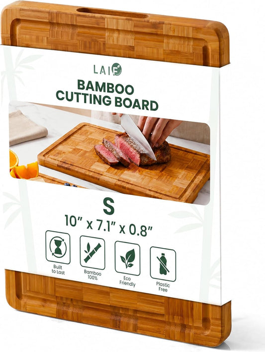 LAIFsolutions Wood Cutting Boards for Kitchen with Juice Groove, Eco-Friendly Wooden Bamboo Chopping board, Food-Safe, Non Plastic Tabla Para, Carbonized Butcher Block for Meat, Veggies Fruits, Large