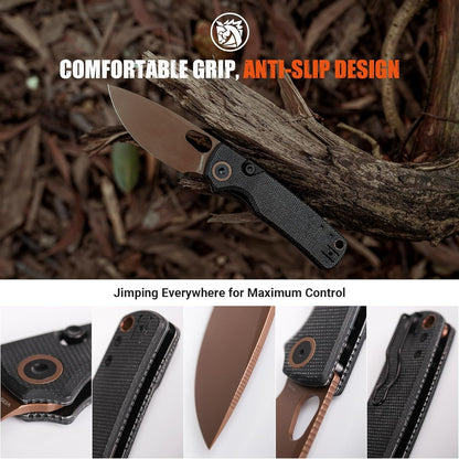 Vosteed EDC Knife, 2.99" 14C28N Steel Wider Blade, Green Micarta Handle Top Liner Lock, Folding Pocket Knives with Clip for Men & Women, Survival Camping - Porcupine A2603