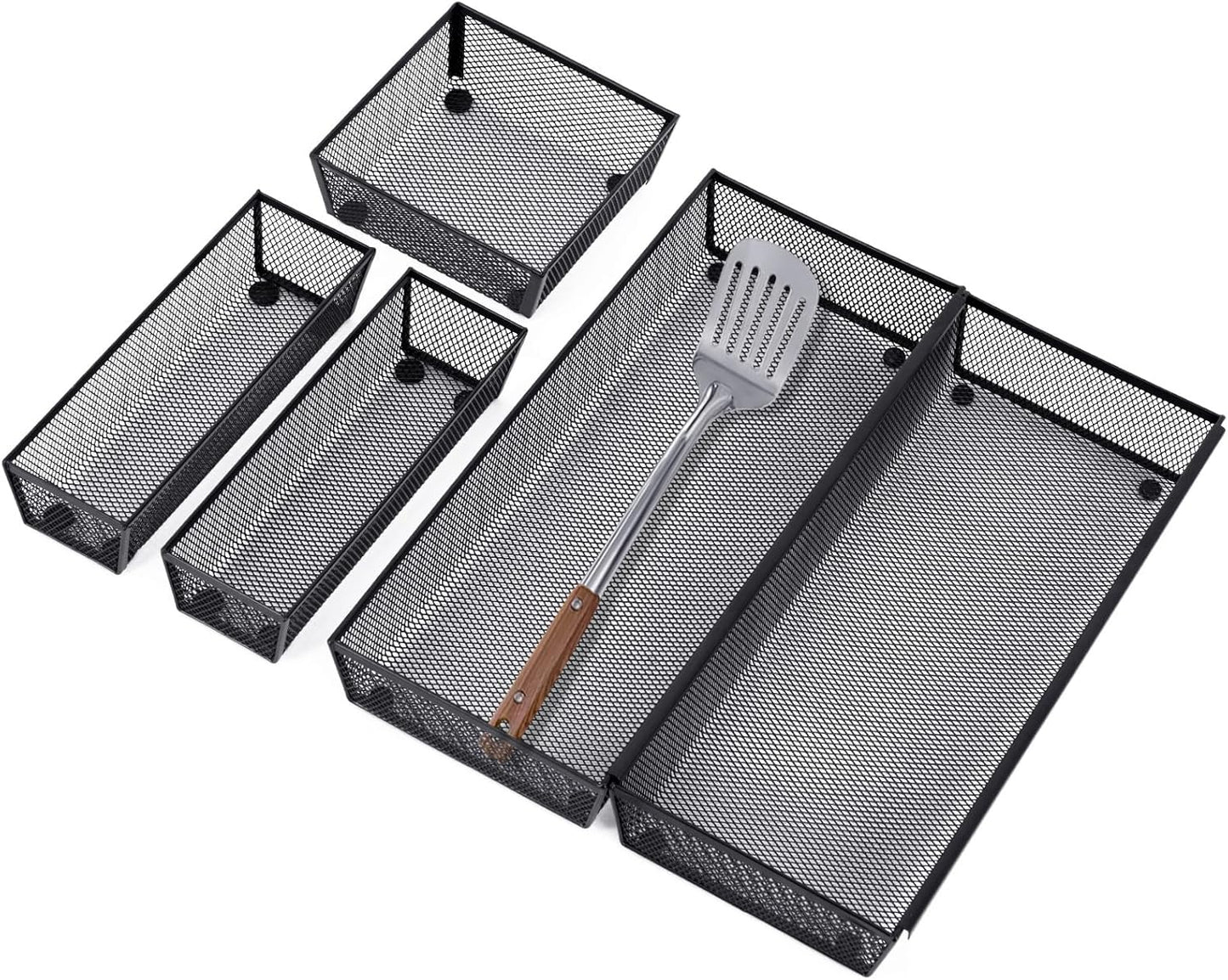 Neudeco Silverware Organizer,Mesh Drawer Organizer for Kitchen，Metal Utensil Organizer for Flatware, Knives, Spoons,Cosmetic (Silver 9 * 3 * 2 inch Pack6)