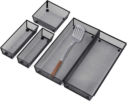 Neudeco Silverware Organizer,Mesh Drawer Organizer for Kitchen，Metal Utensil Organizer for Flatware, Knives, Spoons,Cosmetic (Silver 9 * 3 * 2 inch Pack6)