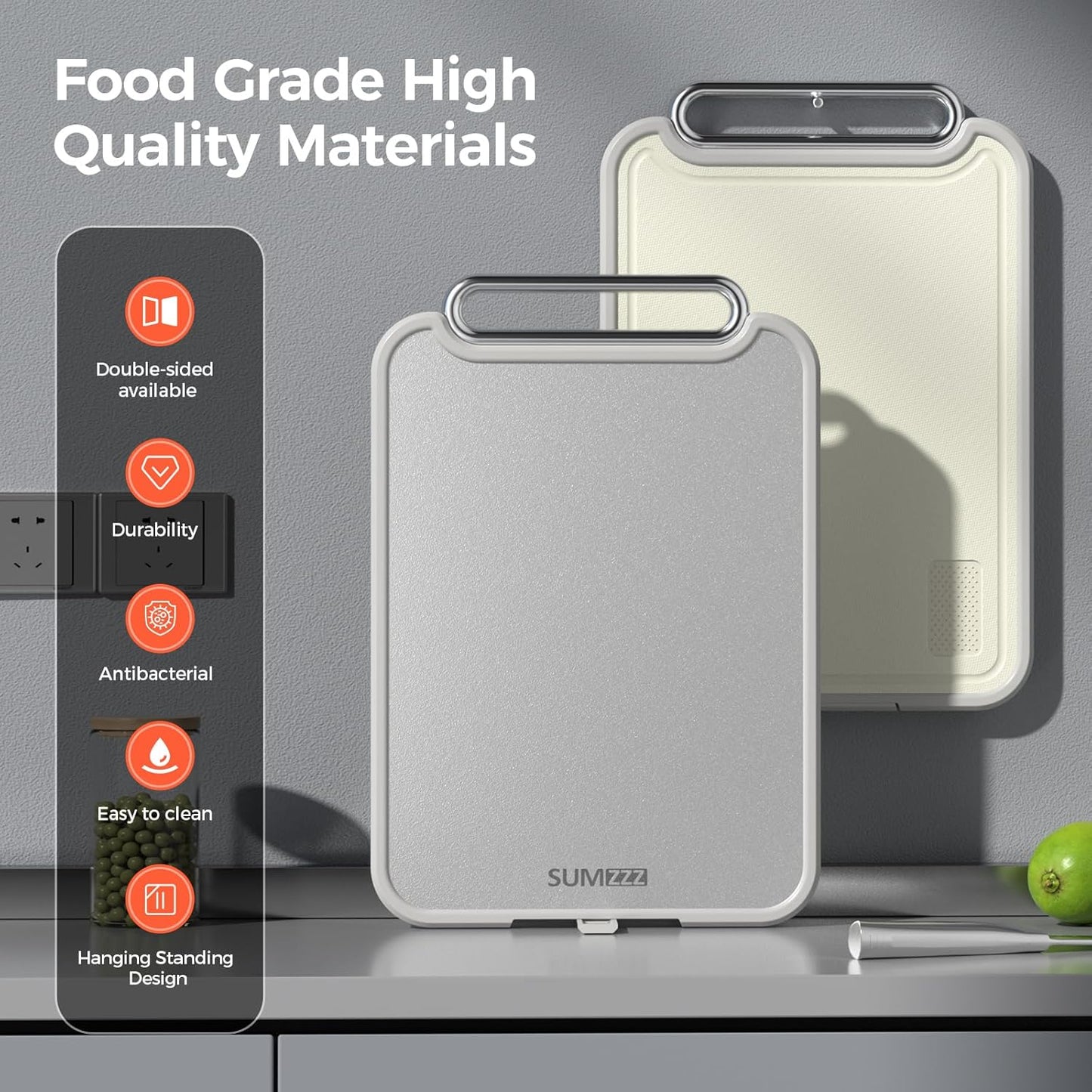 Sumzzz Stainless Steel Cutting Board for Kitchen, 2-in-1 Double-Sided Chopping Board, Food Grade Stainless Steel/PP (Silver, Set of 2(S+M))