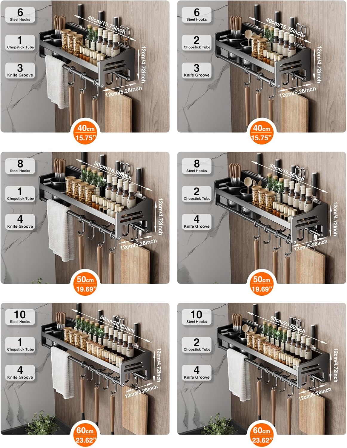 utensil hanger, wall mounted kitchen rail with hooks, waterproof hooks for kitchen utensils, easy installation without drilling (19.7 inches, Cup, 1)