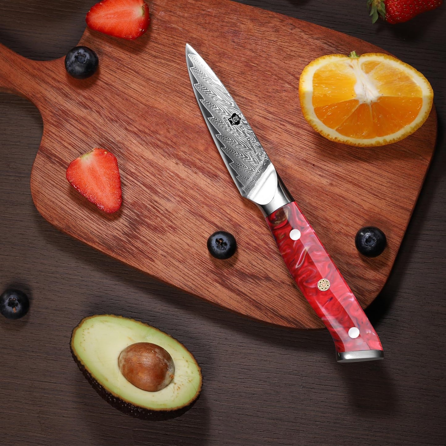 WILDMOK Paring Knife 3.5 Inch, Japanese Damascus Fruit Knife, Small peeling knife Perfect for Cutting Fruit Vegetables Petty Knife