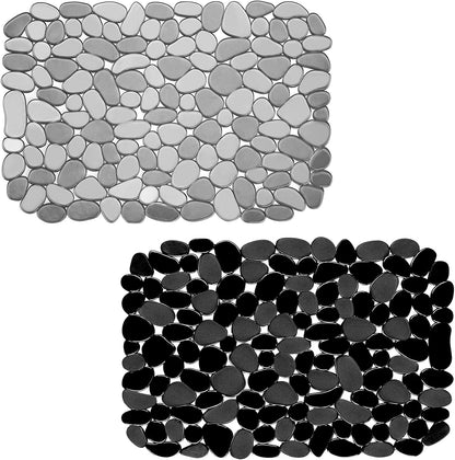 Coopay Kitchen Sink Mat Pebble Protect Mat PVC Eco-friendly Adjustable Stainless steel/ Porcelain Dish Drying Pad Protector for Bottom of Kitchen Sink, 15.8 x 11.8 inches (2 Pack, Black and Gray)