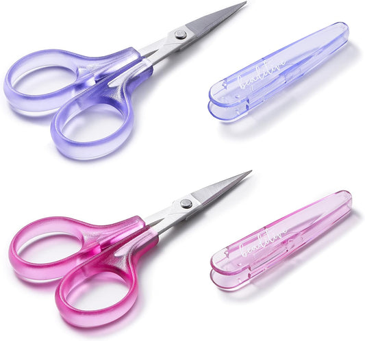 Beaditive High Precision Detail Scissors Set (2-Pc) Sharp, Fine Tips | Paper Cutting, Scrapbooking, Sewing, Crafting | Stainless Steel | Protective Cover (Pastel)