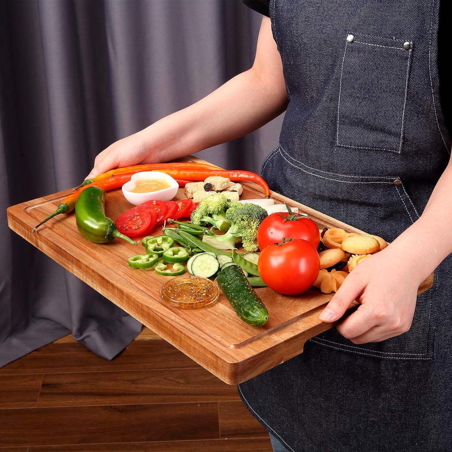 GAOMON 20 x 15 In Extra Large Acacia Wood Cutting Board, 1.5" Thick Kitchen Cutting Boards with Handle & Juice Groove, Butcher Block, Wooden Carving Board for Meat and Chopping Vegetables