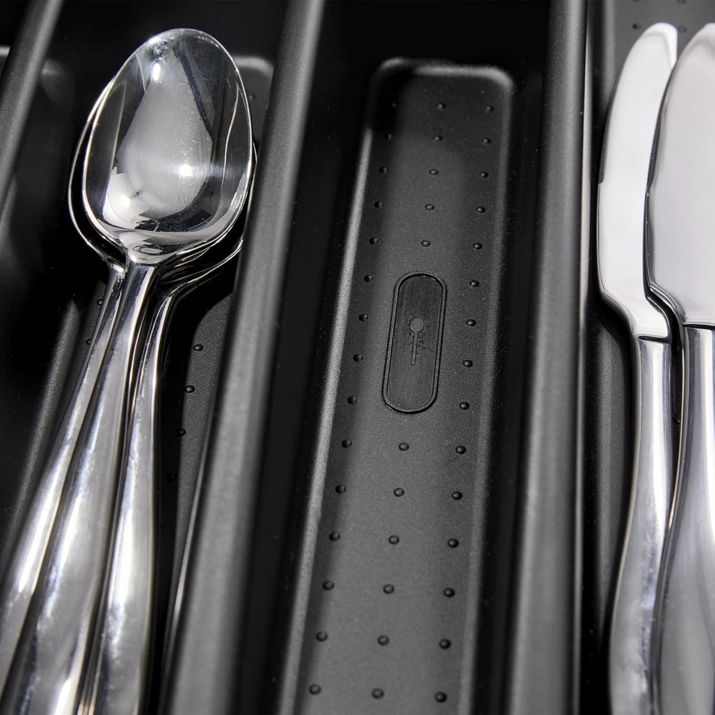 madesmart Silverware Tray, 5 Compartment Flatware Organizer for Forks, Knives & Spoons, Durable Drawer Organizer, Granite