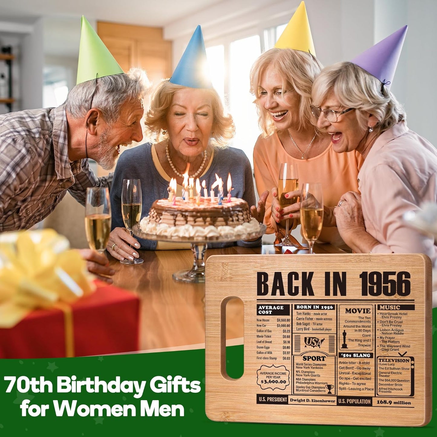 70th Birthday Gifts for Women Men, 70 Year Old Birthday Gifts Woman Man,70 Years Gifts for Mom Dad Grandparents Wedding Anniversary, Back In 1956 70s Birthday Decorations Bamboo Cutting Board