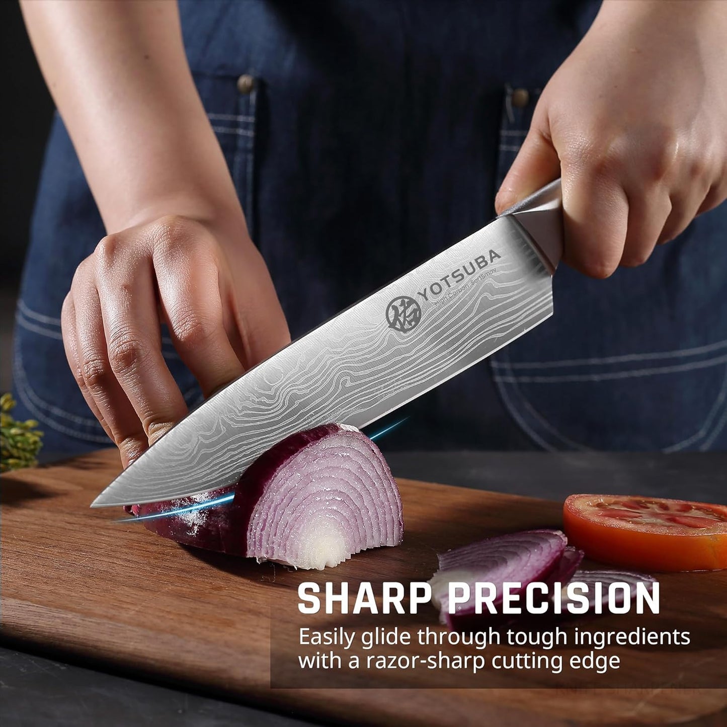 YOTSUBA Carving Knife and Fork Set, Meat Cutting Knife, Razor-Sharp German Stainless Steel Knives Fork Set with Ergonomic Wood Handle, Slicing Knives for Meats, BBQ & Vegetables