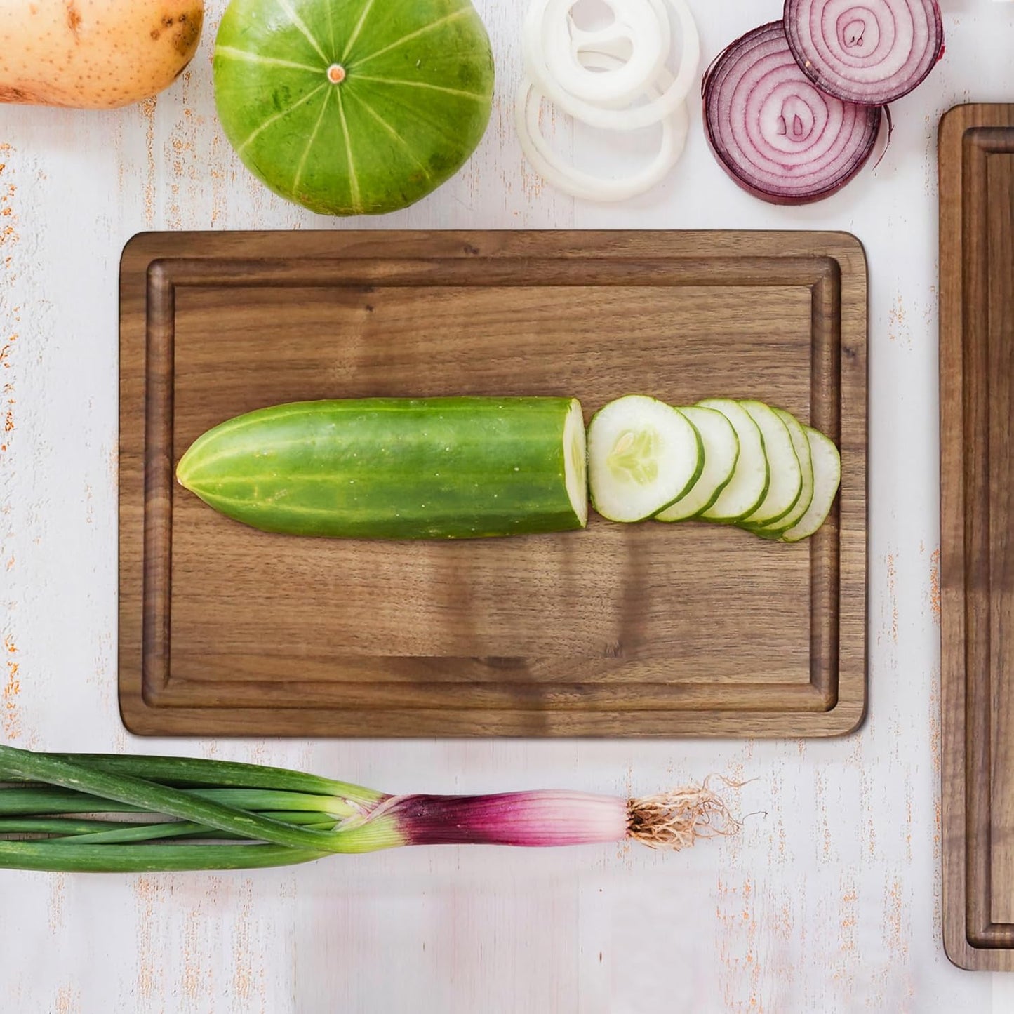Casual Home Delice Rectangle Juice Drip Groove Cutting Board 15.5"Wx11"Dx0.75"H, Walnut