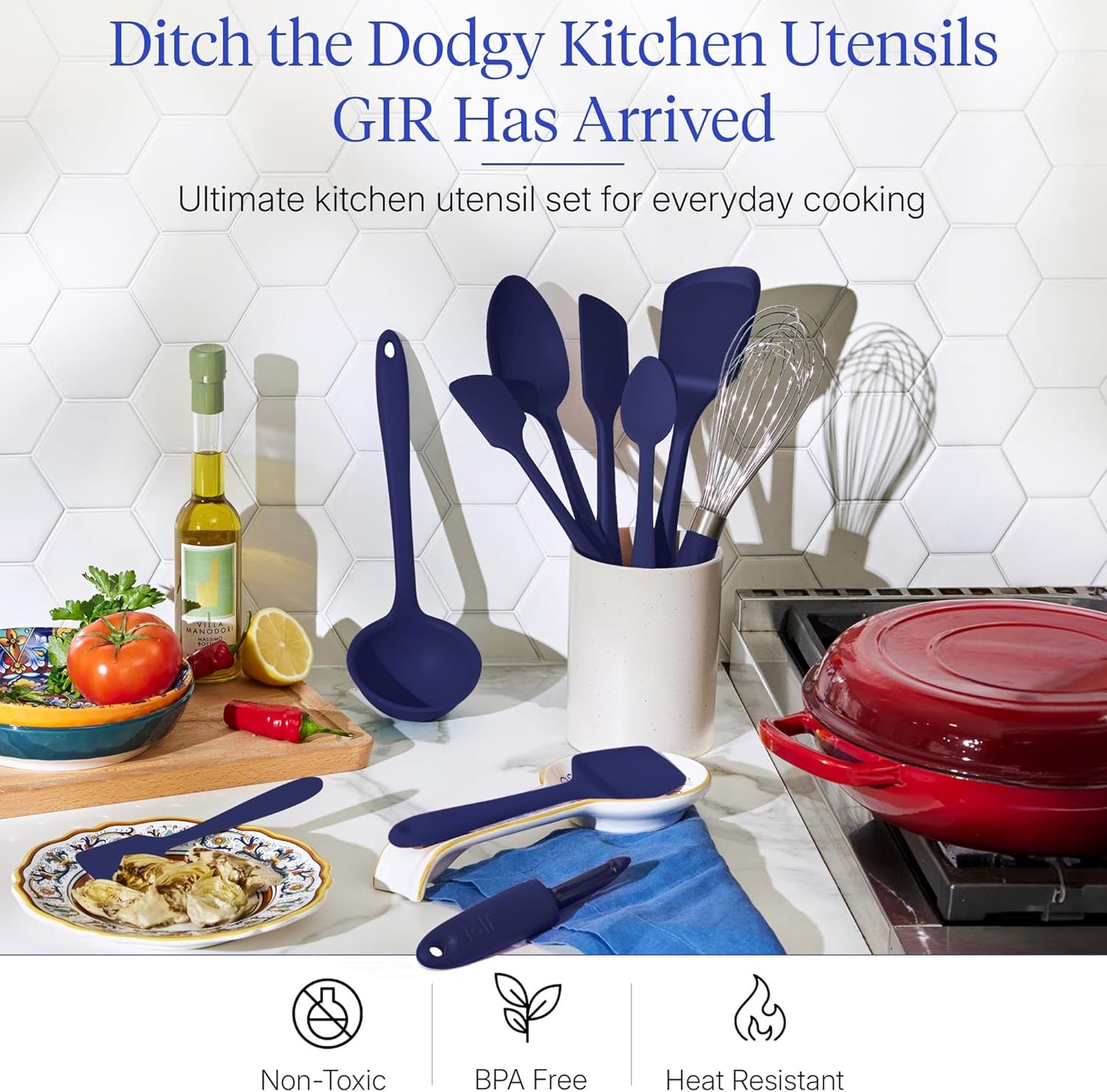 GIR: Get It Right 5 Piece Silicone Ultimate Kitchen Utensils Set - Ladle, Spatula, Flip, Spoon & Spoonula - Non-Toxic Cooking Utensils for Nonstick Cookware, Cooking and Baking - Red
