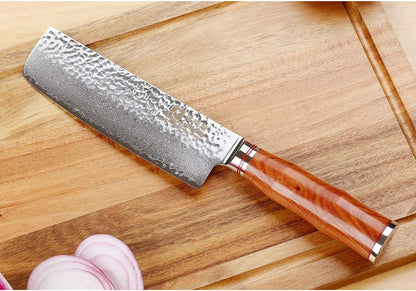 SUNLONG Nakiri Knife Usuba Knife 6.5 Inch Japanese Hammered Damascus Steel 67 Layer Bloodwood Handle