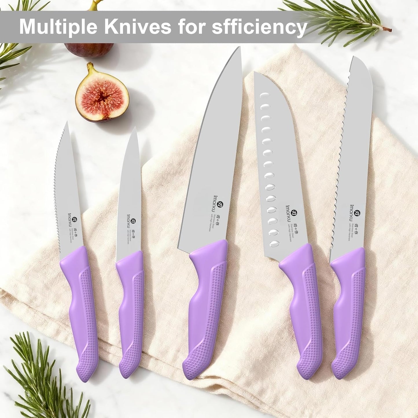 imarku Kitchen Knife Set with Block and Built-in Sharpener, Japanese Stainless Steel 14-Piece Knife Set with Utility Knife, Dishwasher Safe, Non-Slip Ergonomic Handles, Essential Gift for Home Cooks
