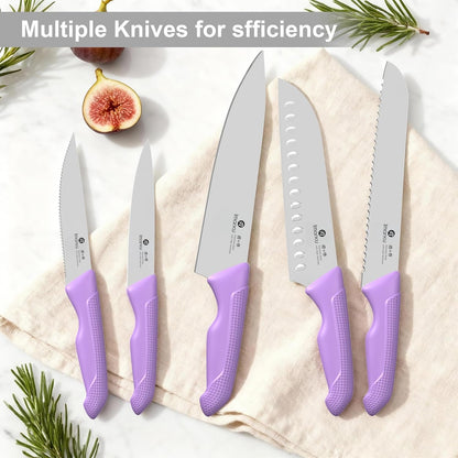 imarku Kitchen Knife Set with Block and Built-in Sharpener, Japanese Stainless Steel 14-Piece Knife Set with Utility Knife, Dishwasher Safe, Non-Slip Ergonomic Handles, Essential Gift for Home Cooks