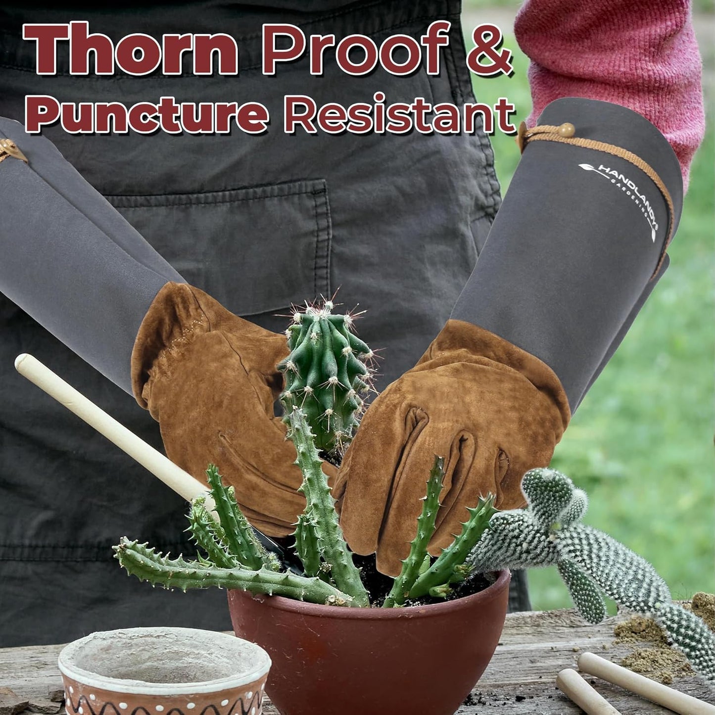 HANDLANDY Rose Pruning Gloves for Men & Women, Long Thorn Proof Gardening Gloves, Breathable Pigskin Leather Gauntlet, Best Garden Gifts & Tools for Gardener