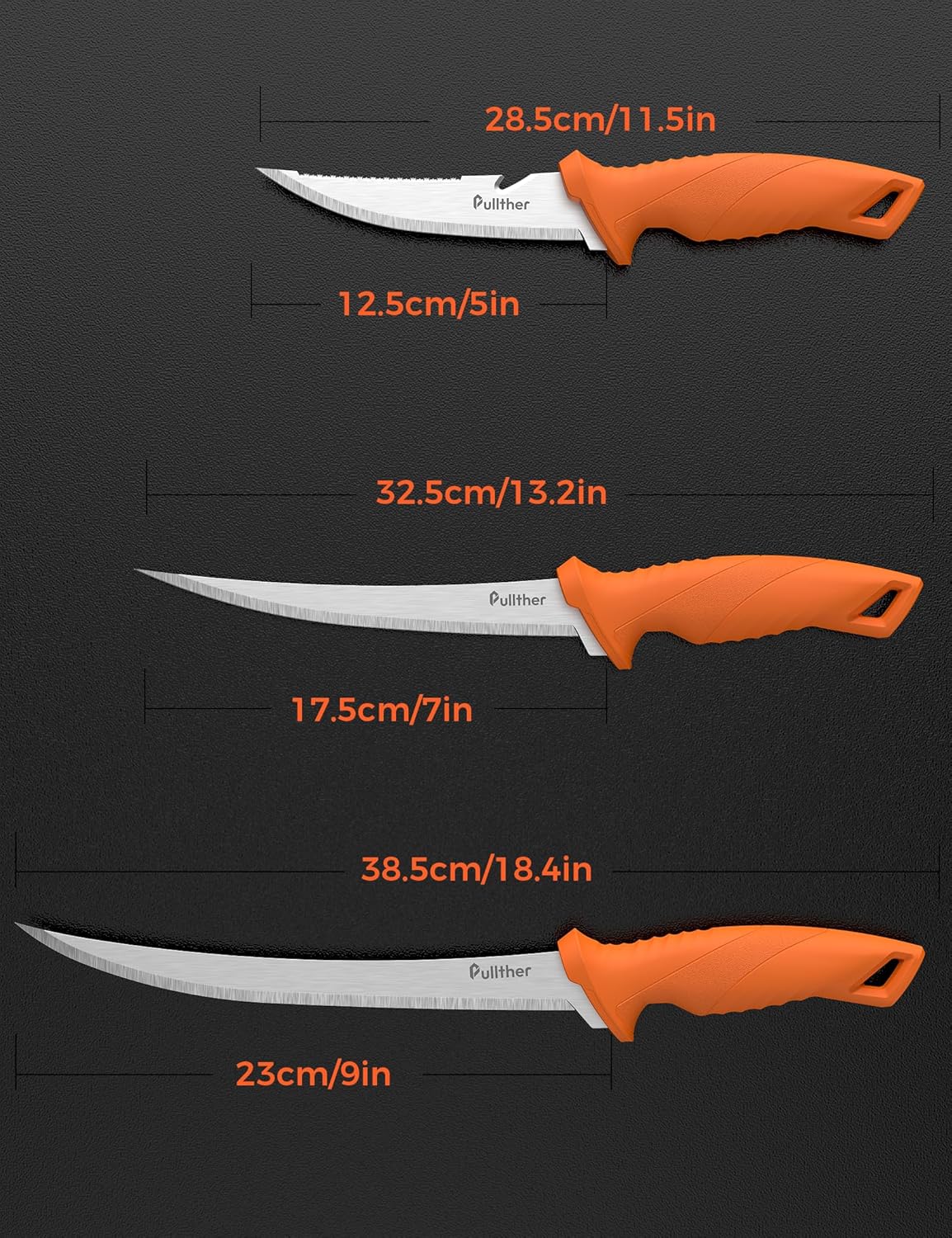 3 pcs Fillet Knife for fish,9 Inch and 7 Inch Fillet Knives,5 Inch Stainless Steel Fishing Bait Knife with Non-Slip Handle,Fishing Gear Set with Protective Sheath