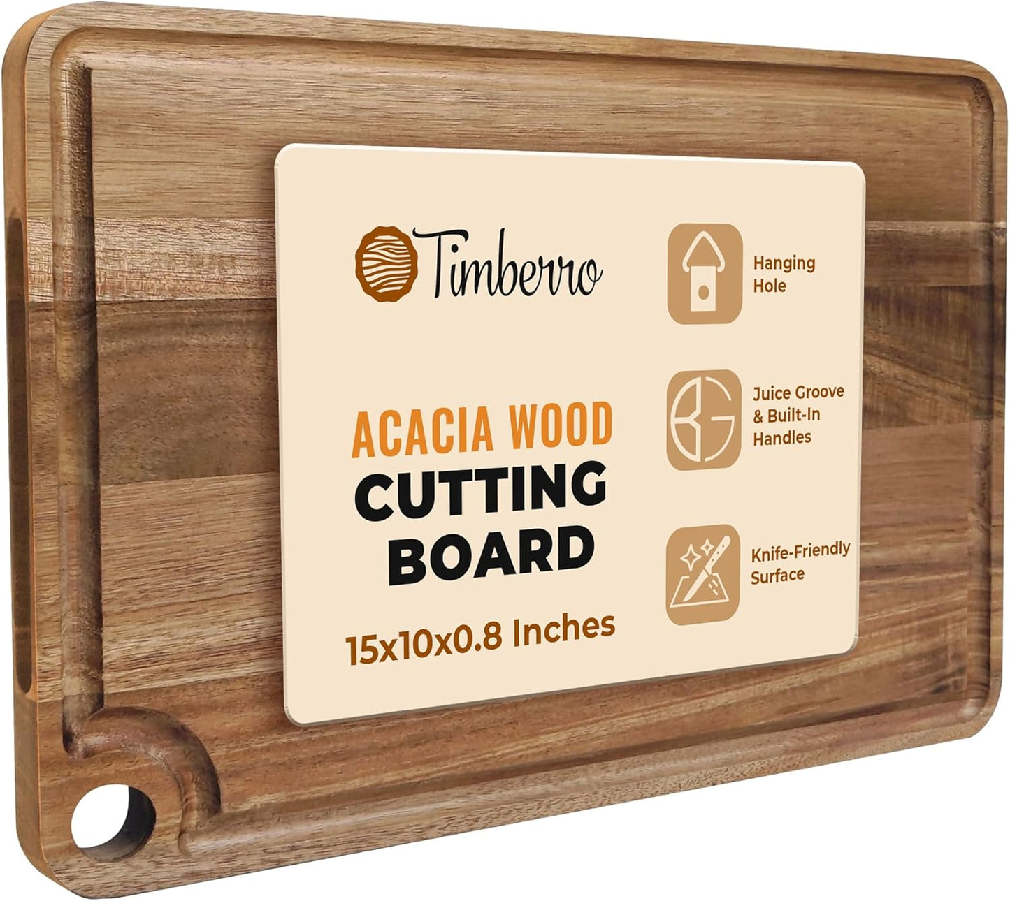 Acacia Wood Cutting Board (10x7x0.8 In.) - Small Mini Wooden Bar Steak and Cheese Chopping Boards for Kitchen with Juice Groove, Tiny Rustic Carving Breadboard for Serving Lime with Handle