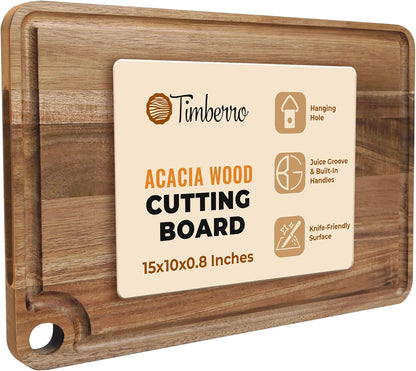 Acacia Wood Cutting Board (10x7x0.8 In.) - Small Mini Wooden Bar Steak and Cheese Chopping Boards for Kitchen with Juice Groove, Tiny Rustic Carving Breadboard for Serving Lime with Handle