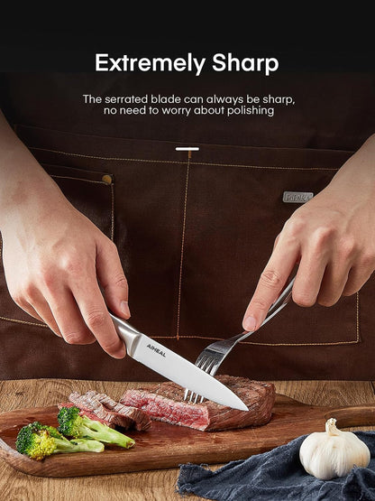 Aiheal Steak Knives, Stainless Steel Steak Knives Set of 8, Never Needs Sharpening Dinner Steak Knife Set, Sharp Micro Serrated Knives