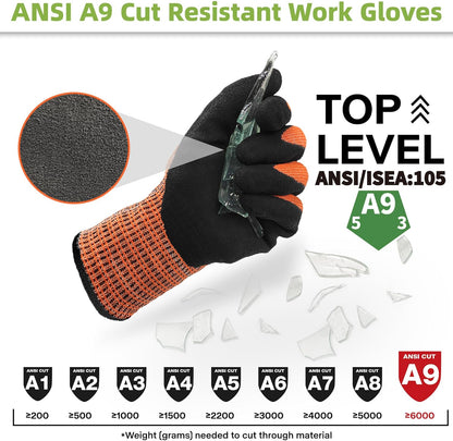 Schwer ProGuard High Level Cut Resistant Work Gloves PR3326 for Extreme Protection，ANSI A9 Cut Gloves with Reinforced Thumb, Non Slip, Breathable, Durable, Touch-screen, Black 1 Pair（XL）