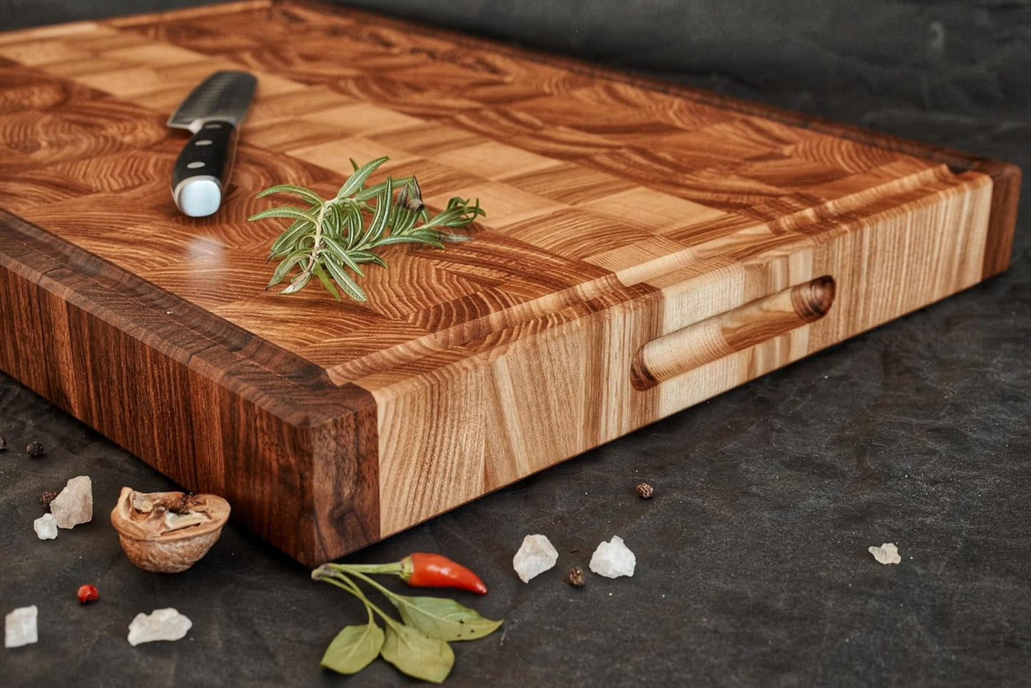Personalized Walnut and Cherry End Grain Cutting Board, Double -Sided Custom Engraved Wood Chopping Block, Handmade Butcher Block for Kitchen, GrainWoods (13x8x2 Inches)
