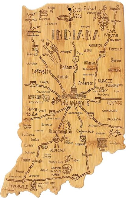 Totally Bamboo Destination Indiana Shaped Cutting Board – Bamboo Charcuterie and Serving Board with Hang Tie for Wall Display