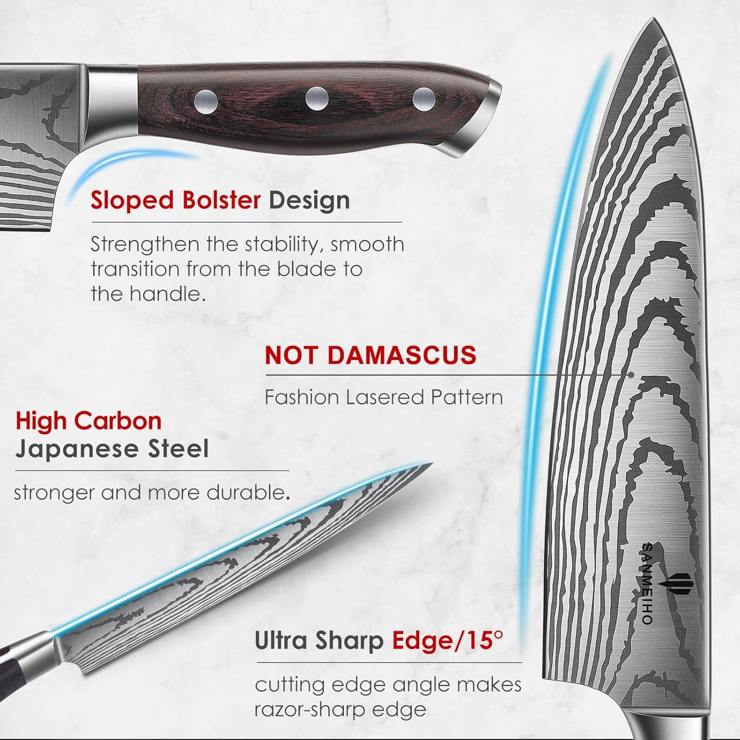 Knife Set 16 pcs, Japanese Kitchen Knife with Block High Carbon Stainless Steel Ultra Sharp Knife for Kitchen, Professional Chef Knife Set with Sharpener
