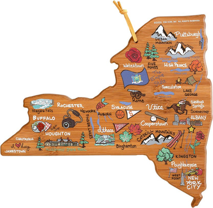 Totally Bamboo Tennessee State Shaped Cutting Board and Charcuterie Serving Platter with Artwork by Fish Kiss, Includes Hang Tie for Wall Display - Colors A