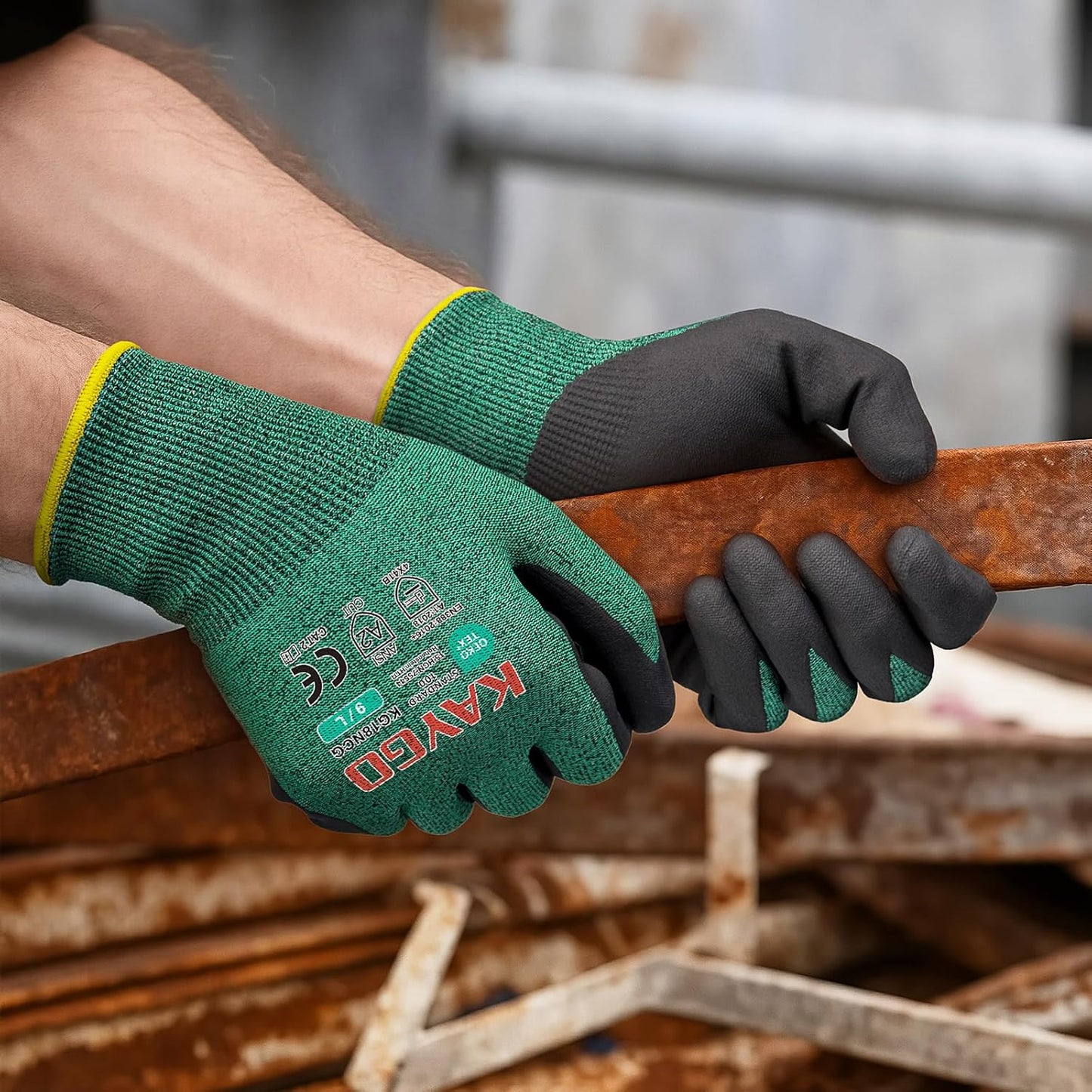 KAYGO 3 Pairs Cut Resistant Gloves, Safety Work Gloves KG18NCG,MicroFoam Nitrile Coating for Construction Automotive Warehouse