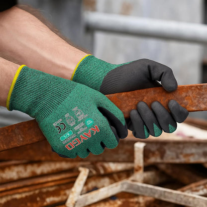 KAYGO 3 Pairs Cut Resistant Gloves, Safety Work Gloves KG18NCG,MicroFoam Nitrile Coating for Construction Automotive Warehouse
