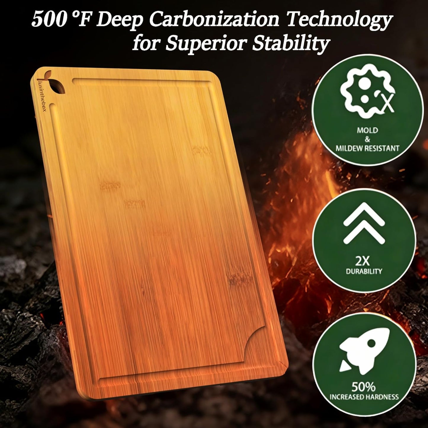 Cutting Boards for Kitchen, Bamboo Cutting Board Set of 3 with Storage Stand, Deep Carbonized Chopping Boards with Deep Juice Grooves and Side Handles for Meat, Vegetables, Fruit and Meal Prep
